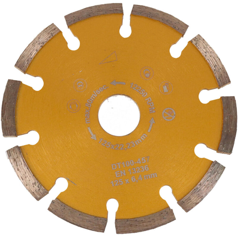 Disque Diamant à Déjointer 125 mm - Segments 10 mm, Alésage 22,23 mm - Epaisseur de 4 à 10 mm - d. 125 x al. 22,23 x ht. 7 x ép. 6,4 mm