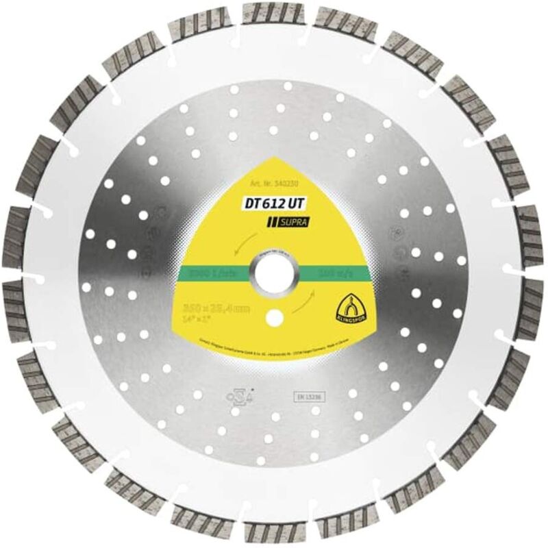 Klingspor - 340227 dt 612 ut Supra Disques à tronçonner diamantés pour meuleuses d'angle pour la construction/béton/béton durci/béton armé/grès