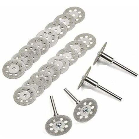 Disque Diamant de Coupe, 20Pcs 22mm Diamant Mini Disques à Tronçonner avec 4 Pièces Mandrins Tiges pour Disques Rotatifs pour Dremel outils rotatifs verre gemmes Disques de coupe Guazhuni