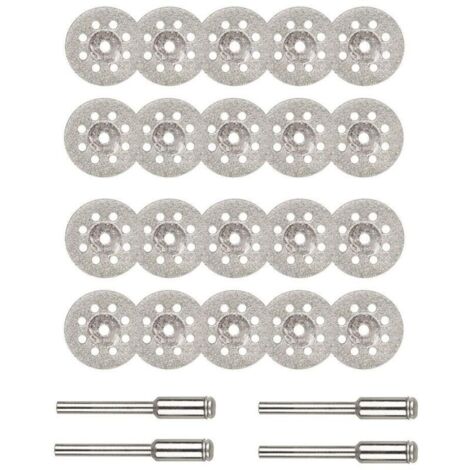 Disque Diamant de Coupe, 20Pcs 22mm Diamant Mini Disques à Tronçonner avec 4 Pièces Mandrins Tiges pour Disques Rotatifs pour outils rotatifs verre gemmes Disques de coupe