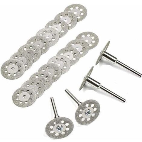 Disque Diamant de Coupe, 20Pcs 22mm Diamant Mini Disques à Tronçonner avec 4 Pièces Mandrins Tiges pour Disques Rotatifs pour outils rotatifs verre gemmes Disques de coupe