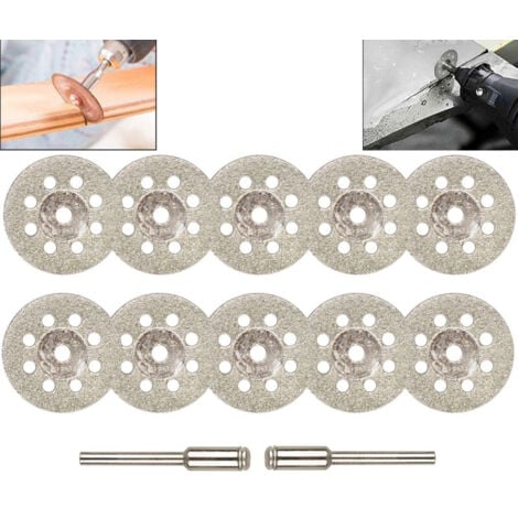 DEVENIRRICHE Disque Diamant de Coupe,Lot de 10 mini disques de coupe diamantés pour métal, lame de coupe pour carrelage, outil de coupe rotatif pour pierre, accessoires avec mandrin outils rotatifs verre gemmes