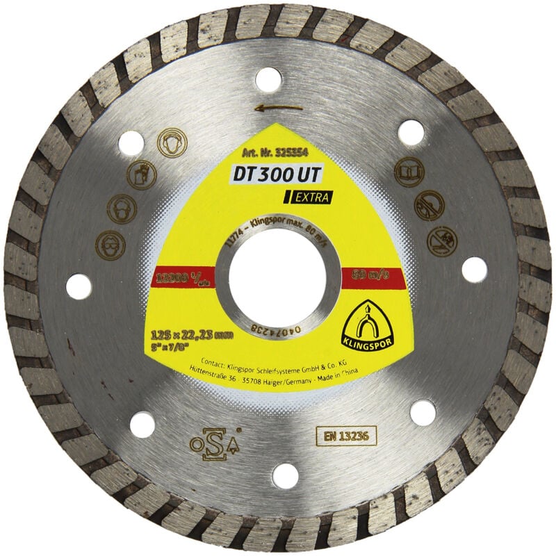 325354 DT300UT disque à tronçonner diamanté extra trou de 22,23 mm diamètre 125 mm - Klingspor