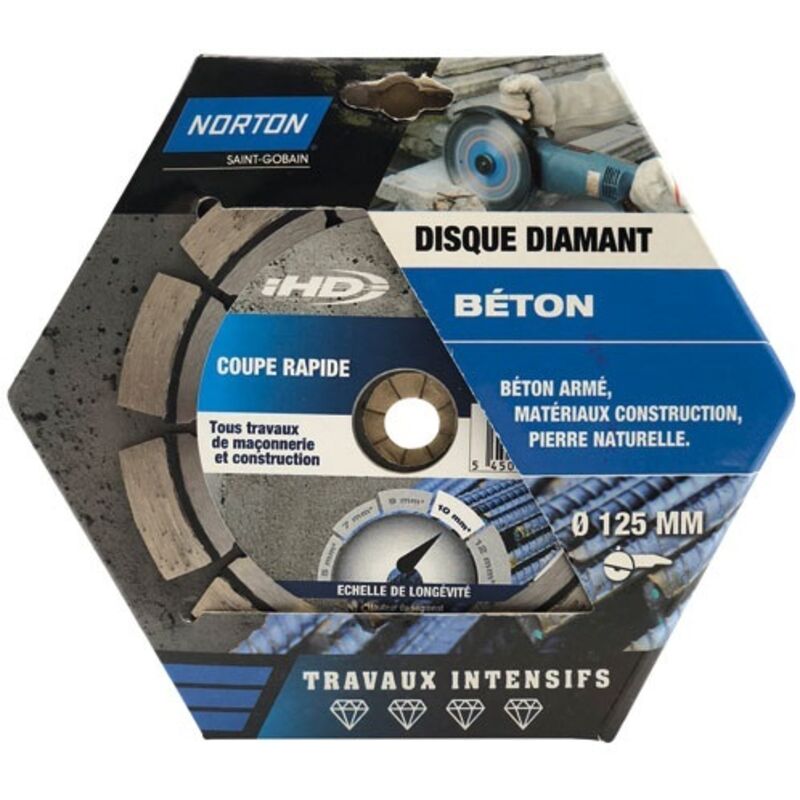 NORTON Disque diamant intensif segmenté pour matériaux de construction NORTON,Diam125mm