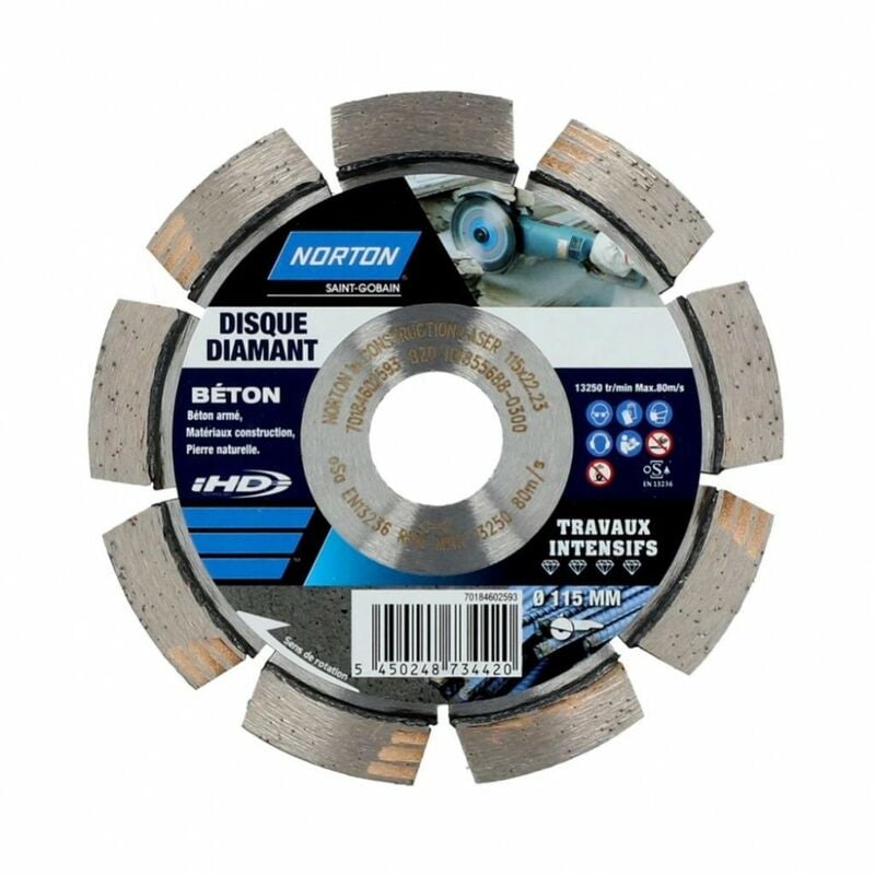 Disque diamant intensif segmenté pour matériaux de construction Diam115mm - Norton