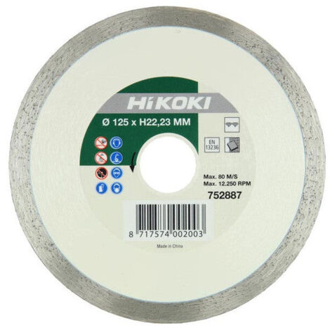 Disque Diamant Jante Continue HiKOKI D.125x22,2mm - Coupe Carrelage Ceramique Pierre - Meuleuse Angle - Sec/Humide