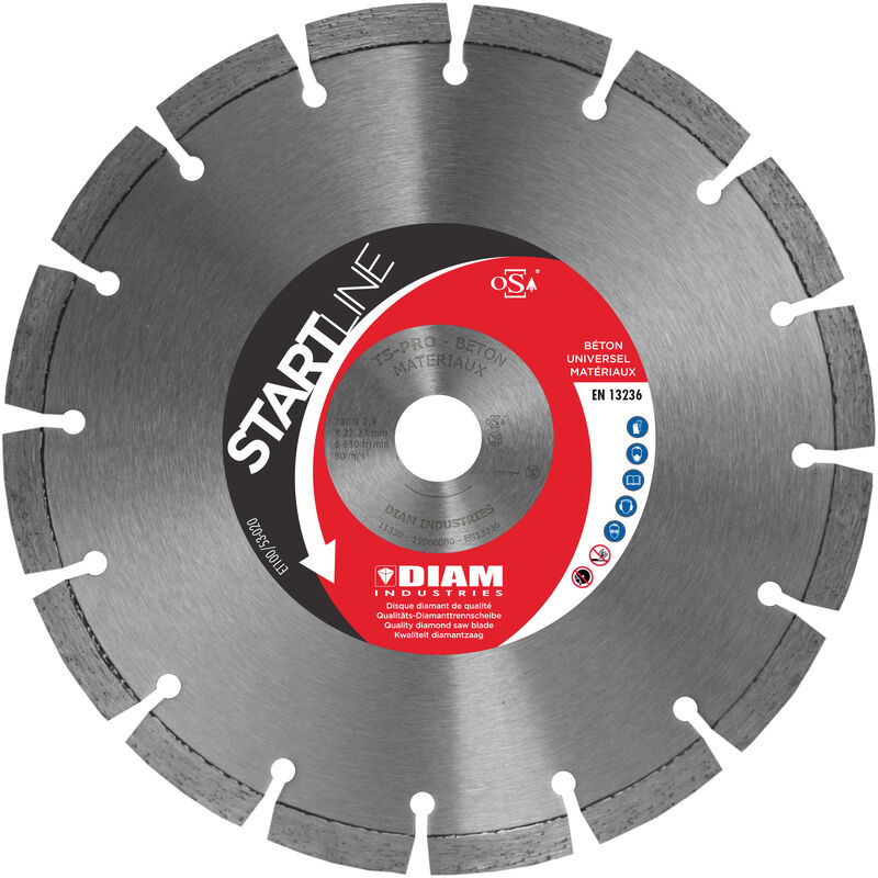 Disque diamant universel materiaux tspro diametre 230 alesage 22,23 beton pierre briques parpaings