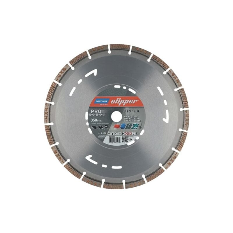 Norton - clipper disque à tronçonner diamanté 4x4 Explorer D.350mm alésage.25,4mm 3,2mm 12mm - 70184602093