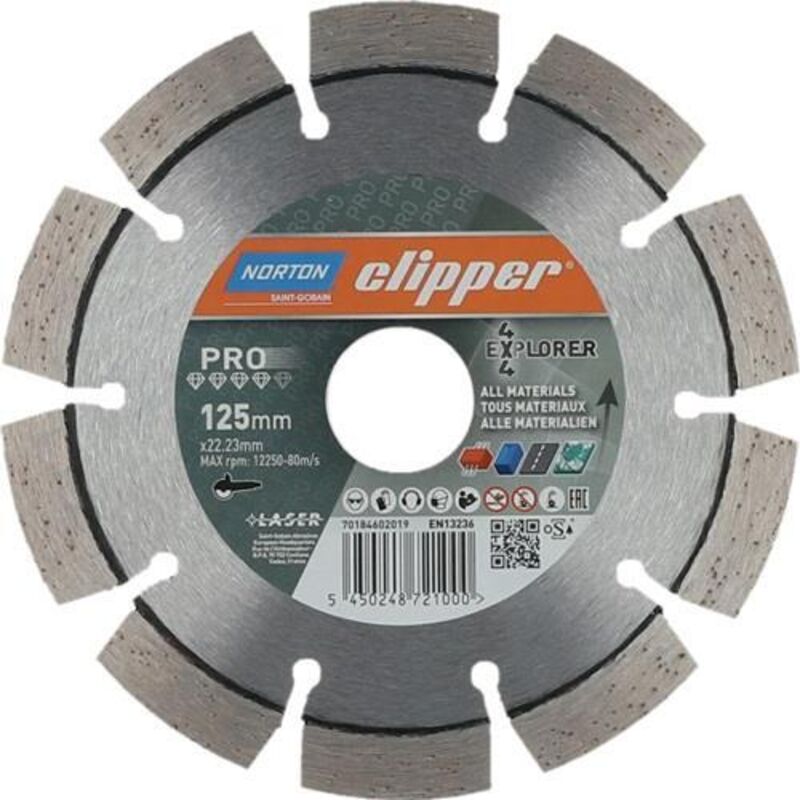 Clipper disque à tronçonner diamanté 4x4 Explorer D.125mm alésage.22,23mm 2,2mm 10mm - 70184602019 - Norton