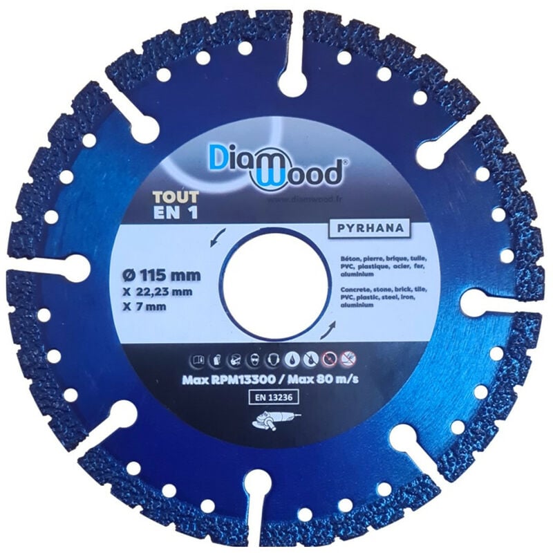 Disque Diamant Multi-Usage pour Tout Type de Matériaux - Lame Diamantée à Tronçonner - Meuleuse Disqueuse - ⌀ 115 mm - Alésage 22,23 mm - Béton,