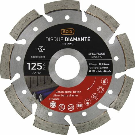 Disque diamant pour meuleuse 125 mm – Coupe à sec pour béton armé et métal – Alésage 22,23 mm – Refroidissement optimal – Scid