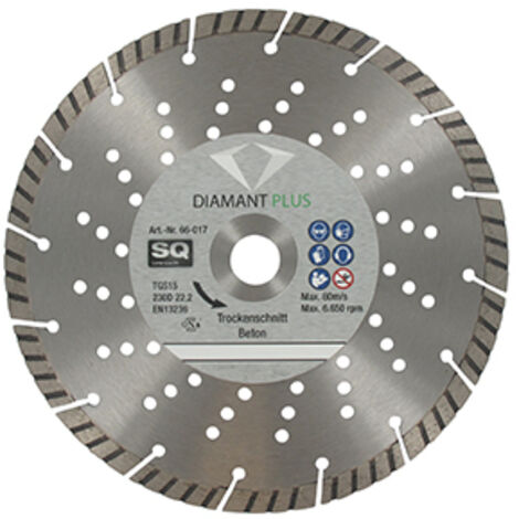 Disque Diamant Segmenté ø230mm Turbo, Segments (longueur X épaisseur) 7 X 2,5mm, Alésage 22,2mm. Applications: Béton, Béton Déac