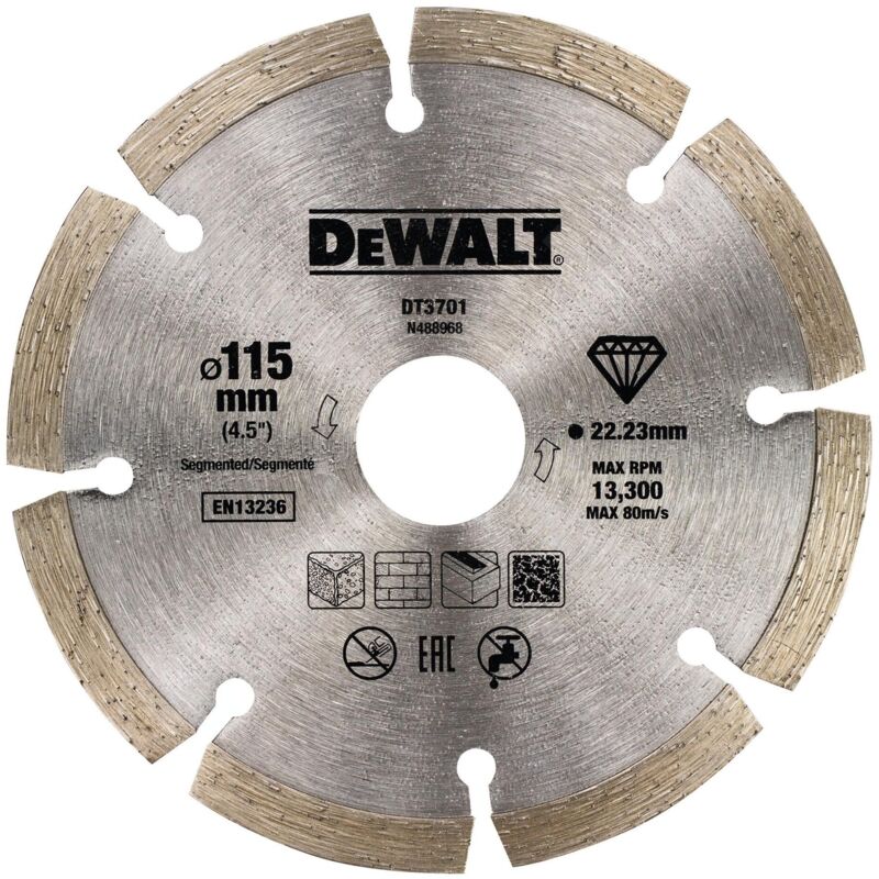 DT3701 QZ Matériaux de construction à disque fritté à couronne segmentée 115 x 22 2 x 7 mm Dewalt
