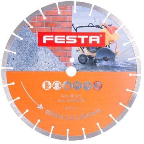 Disque diamant segmenté pour béton, brique, pierre 350x3,5x25,4mm - Usage professionnel