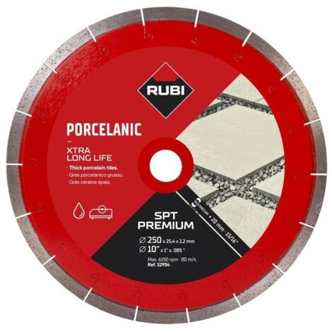 Rubi – Disque diamant pour meuleuse 250 mm – Alésage 25,4 mm – Coupe humide pour grès cérame et pierre naturelle – 32934