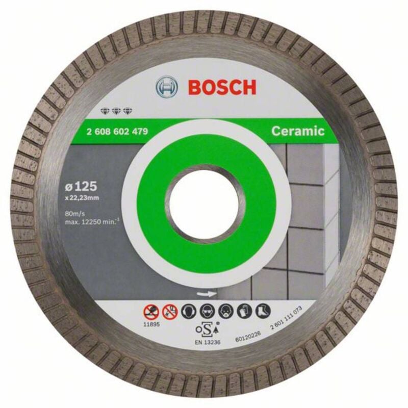Disque à tronçonner diamanté Bosch d Turbo Spécial Céramique et Pierre 125X22.23 mm - 2608602479