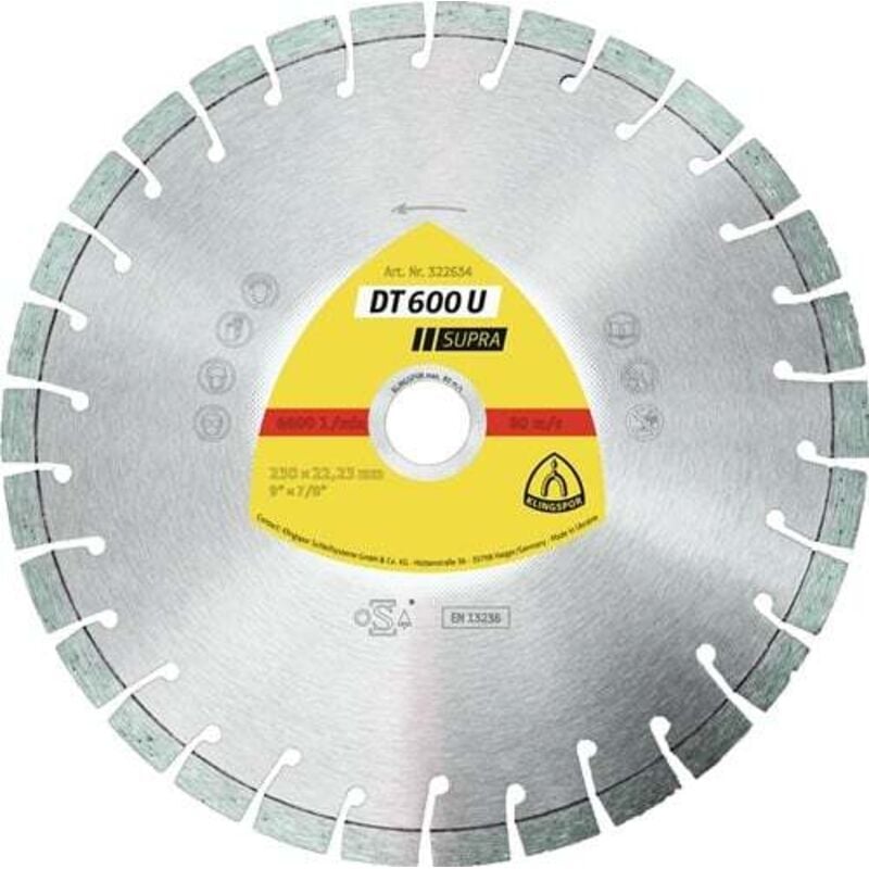 Klingspor - Disque à tronçonner diamanté dt 600 u Supra D.350mm Perçage.20mm 10mm 24mm - 325194