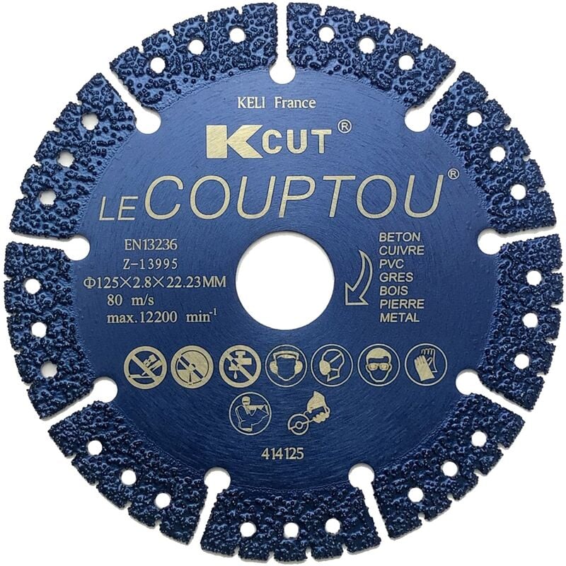 Keli - Disque Diamant 125mm à Tronçonner Le Couptou, Utilisation Universelle (béton, Cuivre, Briques, Fer, Pierres, Tuiles, Parpaing, Bois,pvc)