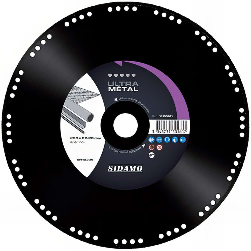 Sidamo - Disque diamant ultra metal d. 230 x Ht 3 x Al. 22,23 mm. Inox, acier