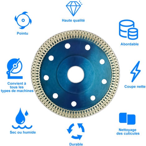 Disque Diamant Ultrixe, Ø125x22,23x H10 mm,1,2mm Extra Fin, X-Teeth Turbo Mesh Rim, Disque à Tronçonner Diamant Séparer et Couper pour Céramique, Carrelage, Marbre, Pierre Naturelle