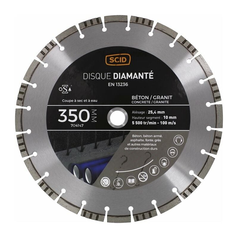 Disque diamanté béton granit ventilé SCID - Diamètre 350 mm