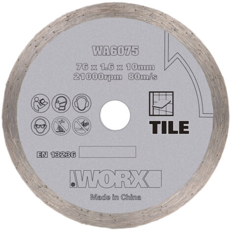 Disque diamant WA6075 76 mm pour mini-meuleuse, découpe de carrelage et de maçonnerie pour WX801 MakerX - Worx
