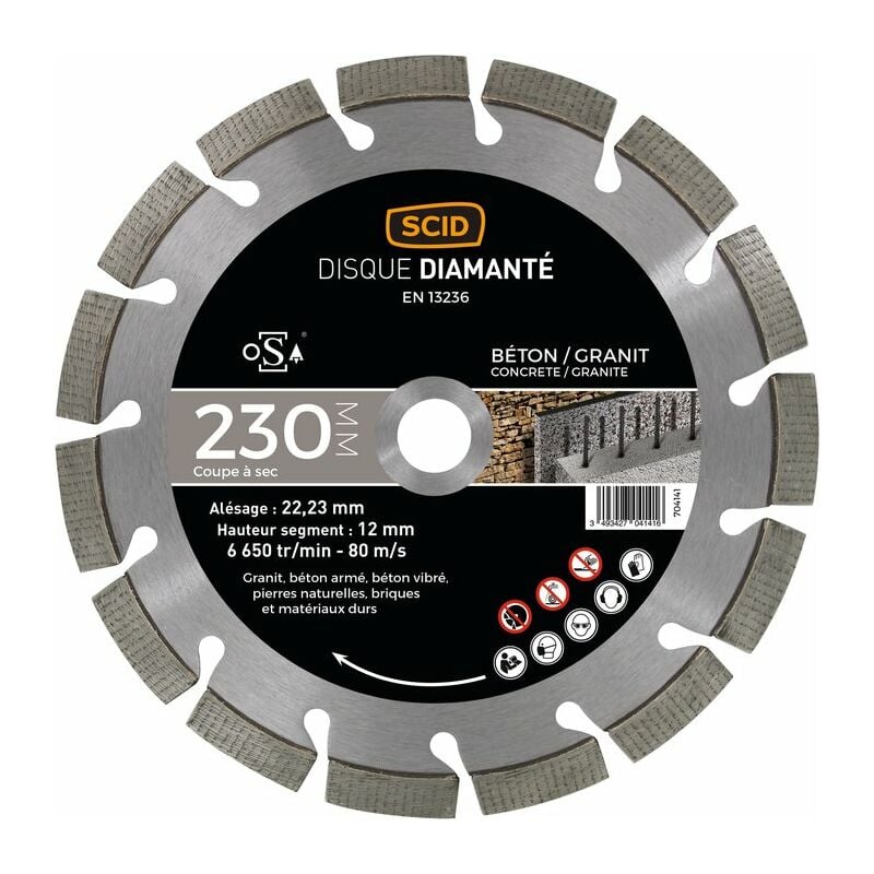 Scid - Disque diamanté béton granit expert Diamètre 230 mm