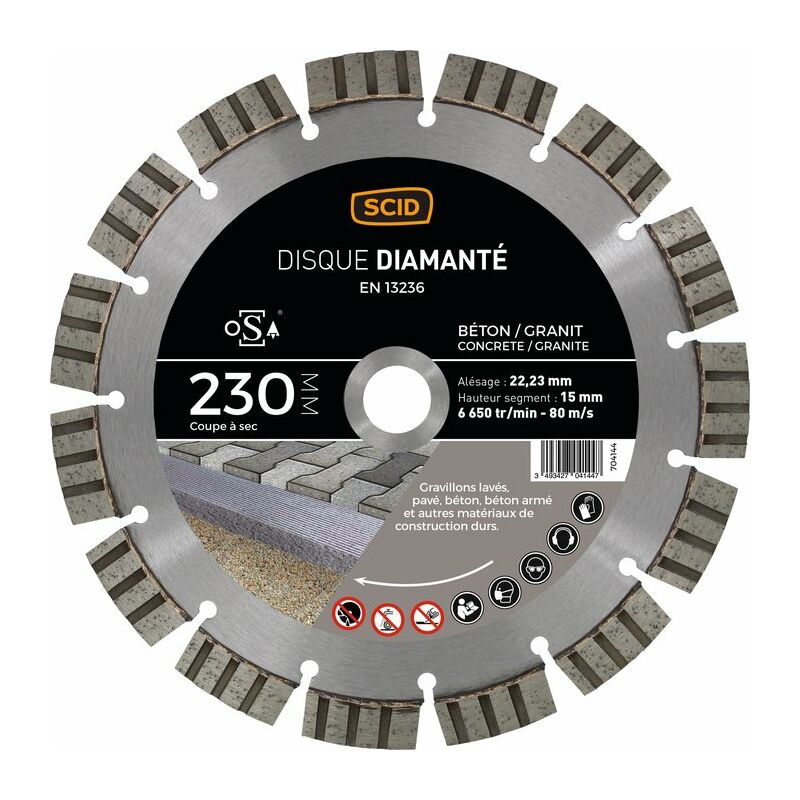 Scid - Disque diamanté béton granit professionnel longévité Diamètre 230 mm