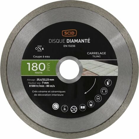 Disque Diamant PRO CERAM E - D 180 mm / Alésage 22,23 mm pour coupe à eau  sur scies SIDAMO 11130164