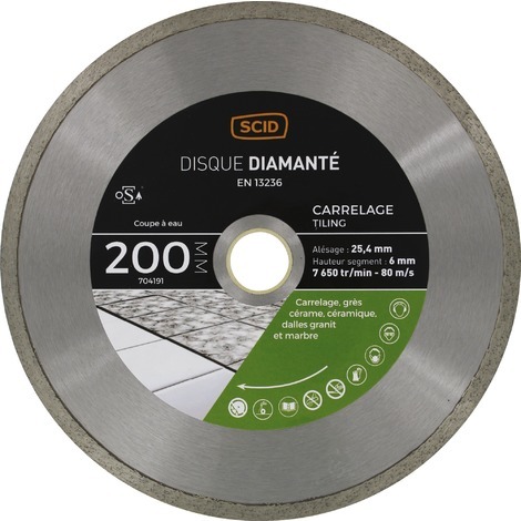 Disque diamanté grés cérame et carrelage SCID - Diamètre 200 mm