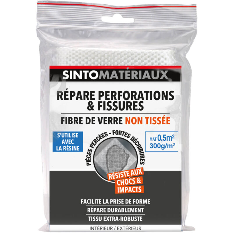Tissu de réparation extra robuste en fibre de verre non tissée 0.5m² - Sinto