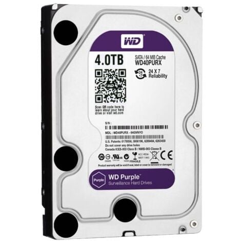 WESTERN DIGITAL Disque dur - Capacité 4 TB - Interface SATA 6 GB/s - Modèle WD40PURX - Spécial pour les enregistreurs vidéo - Individuel ou installé dans DVR