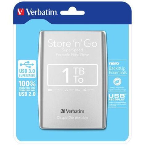 Disque dur externe Verbatim Store 'n' Go 2,5" argenté USB 3.0 de 1 To
