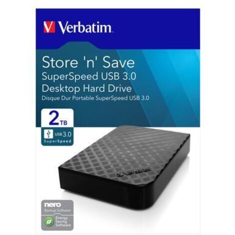Disque dur externe Verbatim Store 'n' Save 2Gen Noir USB 3.0 de 2 To et 3,5 pouces
