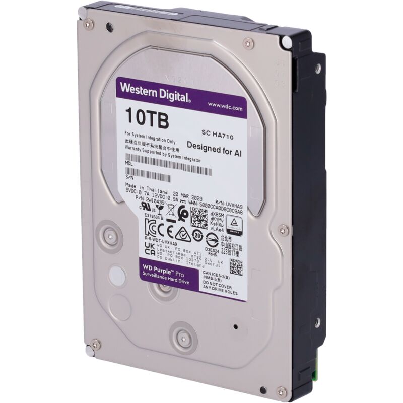 Disque dur Western Digital Capacité 10 tb - Interface sata 6 GB/s - Modèle WD101PURA - Conçu pour les vidéos intelligentes 24/7 - Prend en charge
