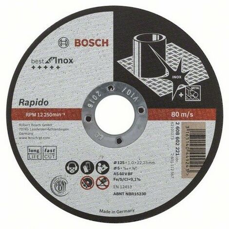 Bosch 2608603504 Disque Ã  tronÃ§onner Ã  moyeu plat best for inox A 30 V inox BF 125 mm 2,5 mm 
