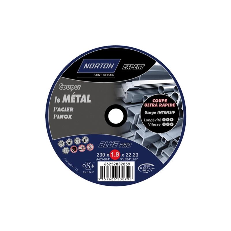 Norton - Disque métaux 230x1.9x22.2 blue pro lot 3+1