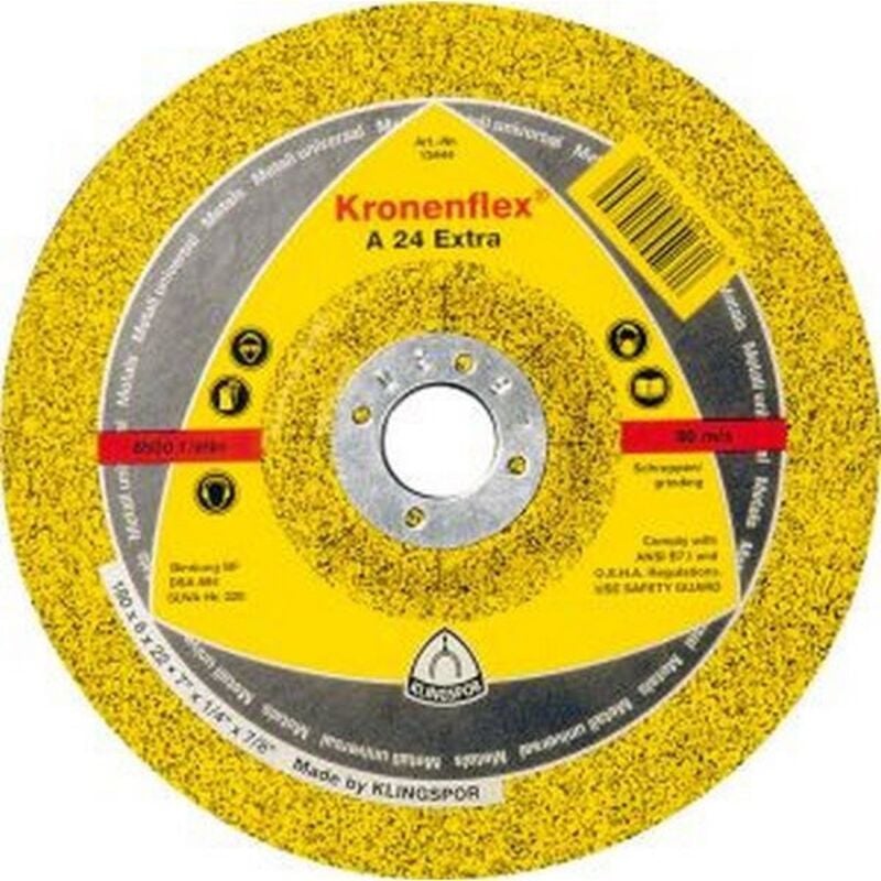 Klingspor - Disque à ébarber a 24 Extra pour l'usinage de l'acier, ø x Épais. : 230 x 8,0 mm, Modèle Coudé, Vitesse maxi. 6600 tr/mn