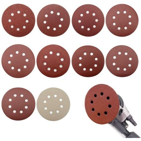 Disque Ponçage 100pcs - Abrasifs 125 mm, Grain 80/180/240/400/800/1000/1200/1500/2000/3000, Ponçage Polissage Dérouillage (8 trous)