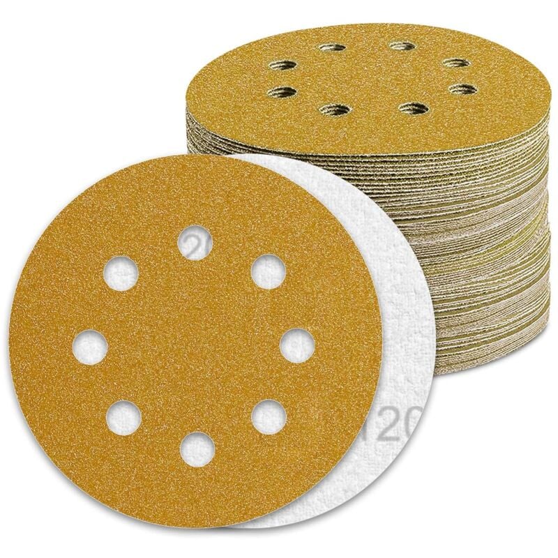 Disque Poncage 125mm Grain 120 Papier Poncer 100pcs Disques Abrasif pour Ponceuse Excentrique Papier de Verre