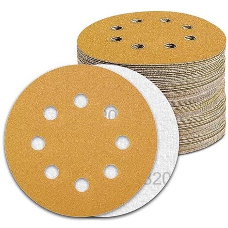 Disque Poncage 125mm Grain 320 Papier Poncer 100pcs Disques Abrasif pour Ponceuse Excentrique Papier de Verre