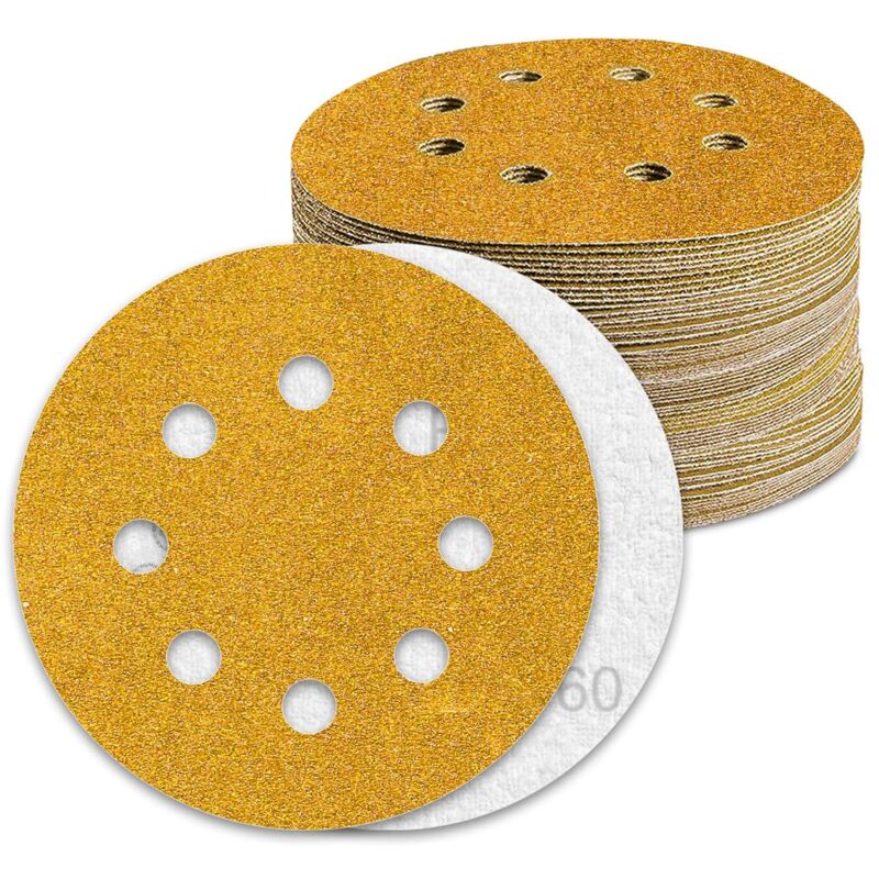 Disque Poncage 125mm Grain 60 Papier Poncer 100pcs Disques Abrasif pour Ponceuse Excentrique Papier de Verre
