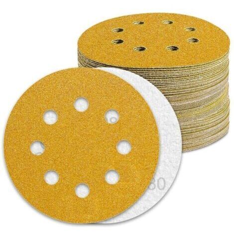 Disque Poncage 125mm Grain 80 Papier Poncer 100pcs Disques Abrasif pour Ponceuse Excentrique Papier de Verre..