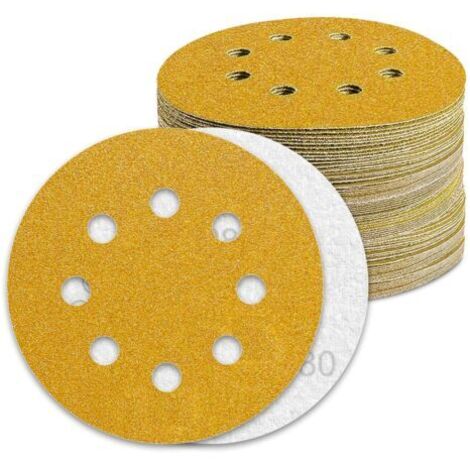 Disque Poncage 125mm Grain 80 Papier Poncer 100pcs Disques Abrasif pour Ponceuse Excentrique Papier de Verre