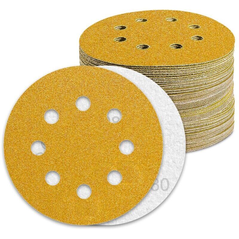 Disque Poncage 125mm Grain 80 Papier Poncer 100pcs Disques Abrasif pour Ponceuse Excentrique Papier de Verre.. Debuns