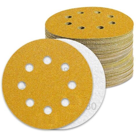 Disque Poncage 125mm Grain 80 Papier Poncer 100pcs Disques Abrasif pour Ponceuse Excentrique Papier de Verre..DEBUNS