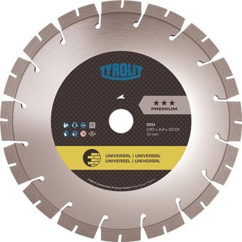 TYROLIT Disque à tronçonner diamanté DCU Premium D.125mm perçage.22,23mm construction univ.10mm - 34425401