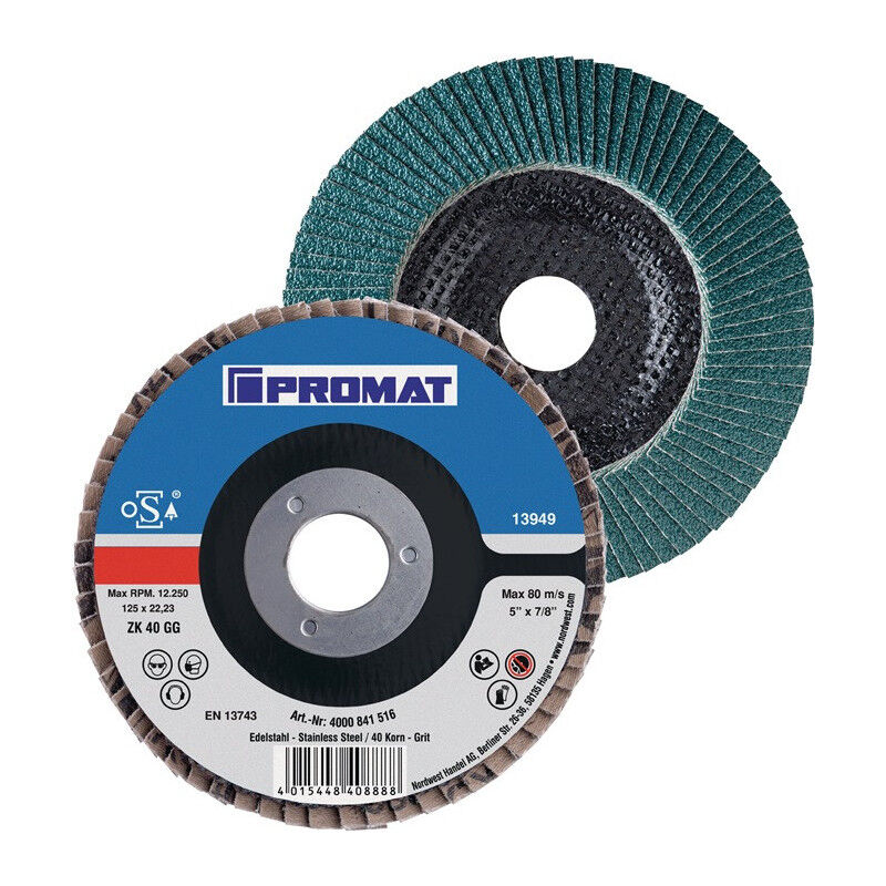 Promat - Disque à lamelles d. 180 mm granulation 60 conique inox corindon zirconien (Par 10)