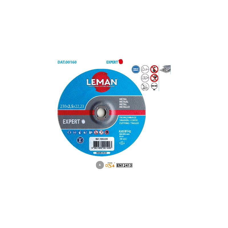 Leman - Disque à tronçonner métal Expert ø 300 Alésage 25,4 Ep. 3,8mm Plat F41 Boite de 10