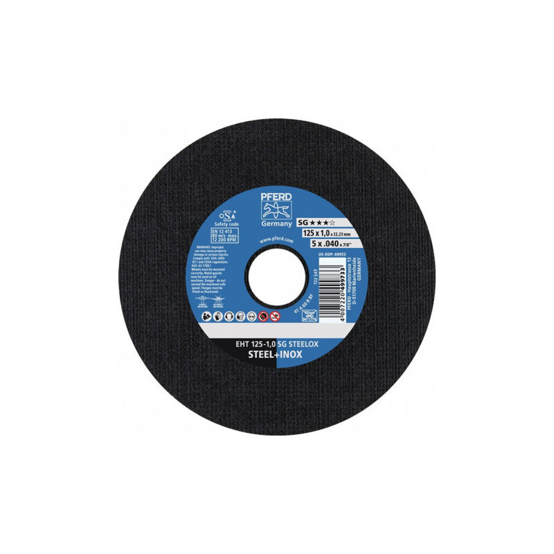 Pferd - Disque à tronçonner sg steelox D180x2.5 mm droit inox perçage 22.23 mm (Par 25)